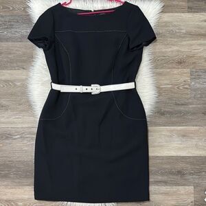 Tahari Black Sheath Dress with Bateau Neckline Size 14